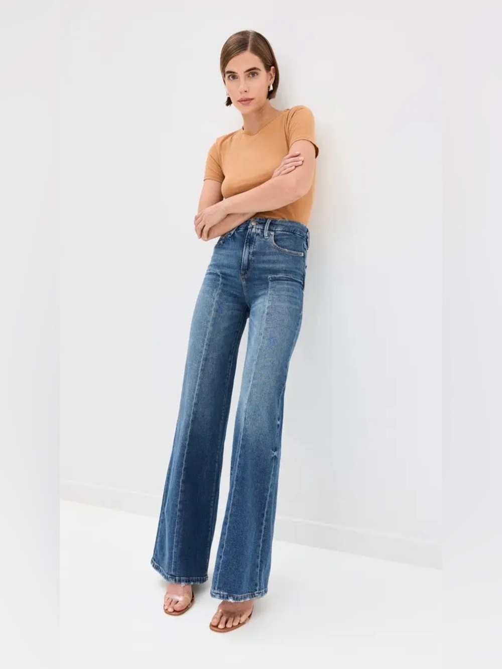 Good American Good Waist Palazzo Seamed Flare Blue Jeans size 8/29